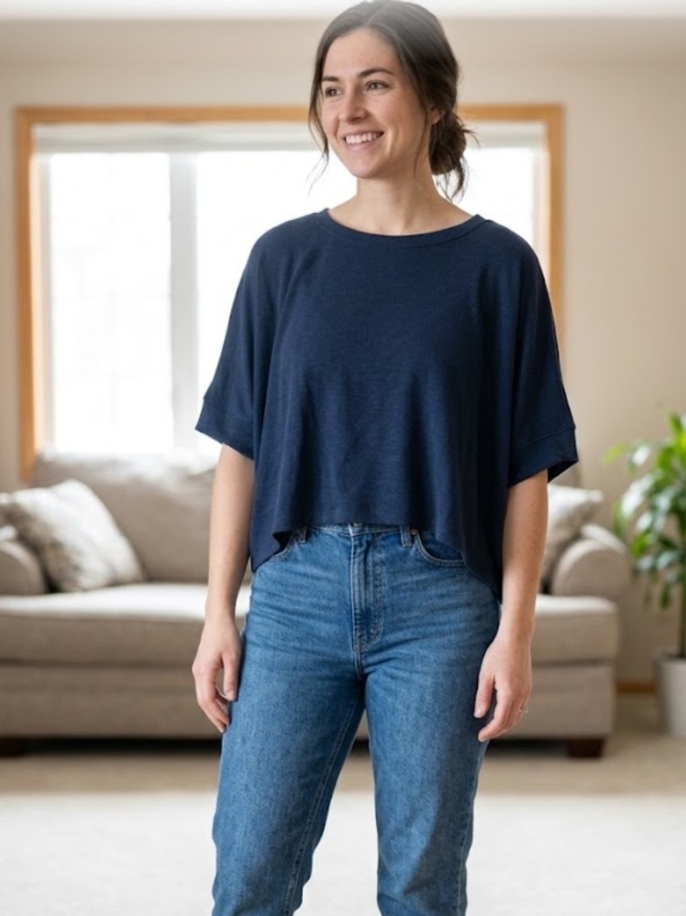 Relaxed Navy Short-Sleeve Boxy Tee